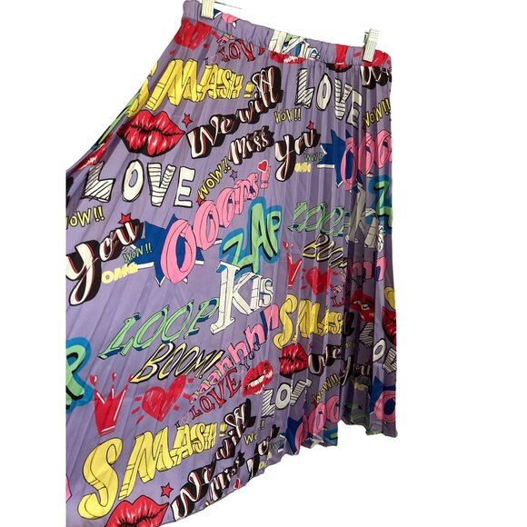 Colorful Graphic Print Women’s Pleated Skirt Elastic Waist Made In Italy - Picture 2 of 6